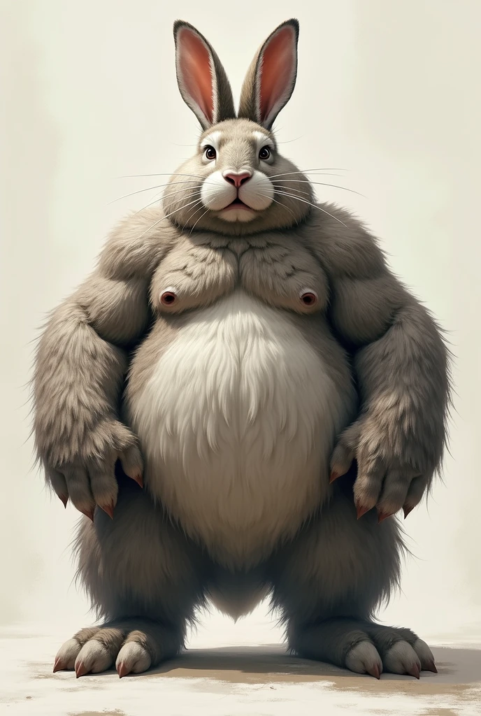 Solo, Furry, Anthro, Hare, Female, E621, Naked, Standing, Big Curves, Front View, Hands Behind Back, Huge Ass, Huge Breasts, Plain Background, By by Bayard Wu

