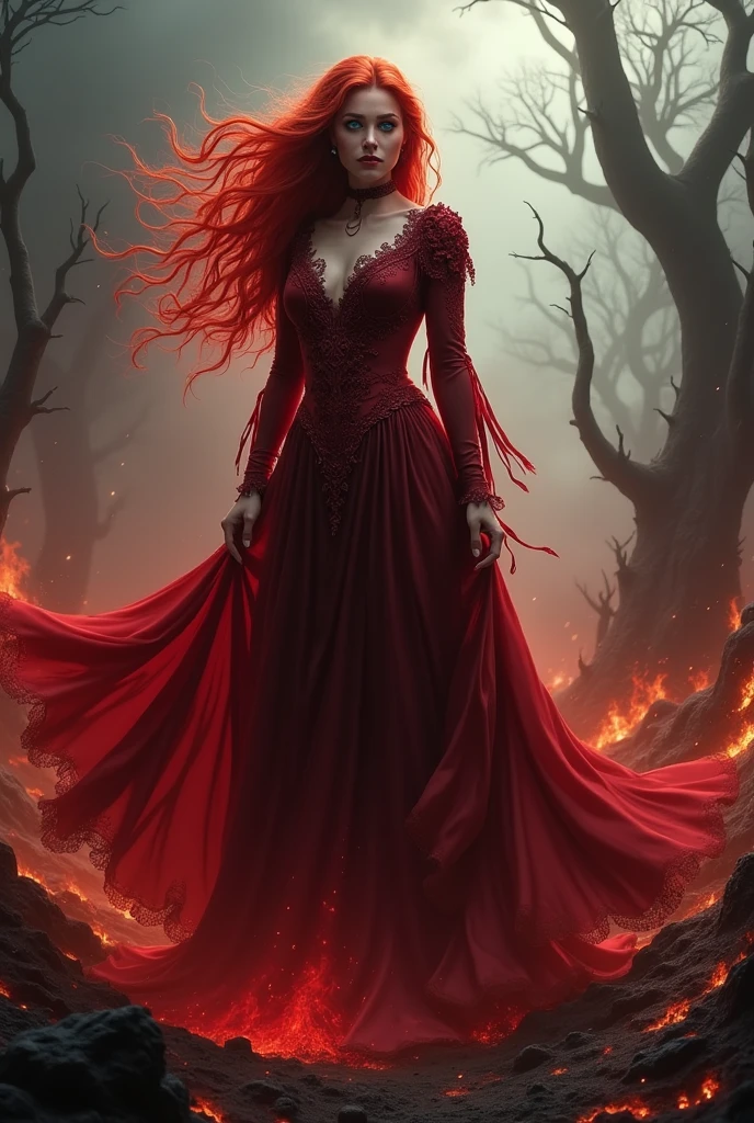 full body, colorful chalkdust painting, beautiful sexy witch surrounded by red volumetric fog, standing in a horrifying forest, 10k high resolution, perfect skin, perfect hands, high quality, highly detailed, raw photo, vivid colors, perfect hands, low key lighting