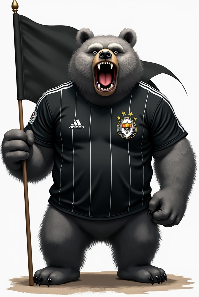 Create a humanoid angry Pitbull with a black and white Botafogo team shirt, improved