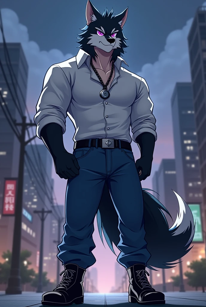 uploaded on e621, anthro, explicit, explict, nsfw, (dracowolf:1), high res, ((detailed realistic image)), (detailed eyes, beautiful expressive eyes:1.3), impasto impressionism, insane details, (hyper realistic scales:1.2), (hyper realistic fur:1.4), (detailed fur:1.3), (detailed scales:1.2), pupils, (expressive face, detailed face), (two tone hair, anime hair:1.3), (realistic quality:1.3), (photorealistic quality:1.3), (full color portrait:1.3), (male:1), (city background), (first person view), (looking at viewer:1), (seductive smirk:1), dark fantasy art, horns, (scaled forearms, scaled hands:1), (scaled belly, scaled chest:1), white hands, (furred legs, furred biceps:1), (canine features:1), cinematic lighting, lounging, (pants, shirt, jacket), <lora:DracowolfV5:1>