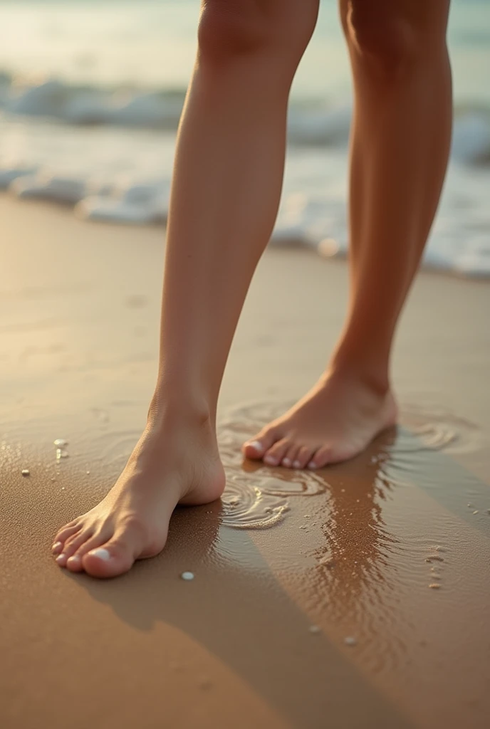pretty girl walking on the beach showing her sensual feet, real details