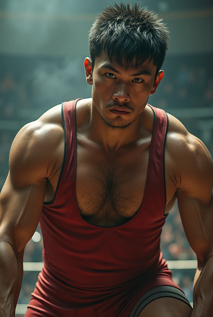 Completely naked, 非常にthinひも, Very crowded court, topless, Upper body naked, boy, very young , Soft lighting like in a movie、Illuminates a stunningly detailed and ultra-realistic handsome Korean male supermodel, Super messy curly hair, Transparent honey eyes, A captivating perfect smile, Sensual, Hot guys, Extremely handsome, Sweaty bodyを披露する, Very muscular build, thin, Toned Up, whole body, 8k, photograph, masterpiece, Detailed face, Detailed eyes, Fine hand, On a crowded basketball court, Very hairy armpit hair, Very thin、Wearing only a red micro thong with a very large bulge, Very wet body, Sweaty body, Basketball court background, basketball court scenery, Wearing a red wristband.