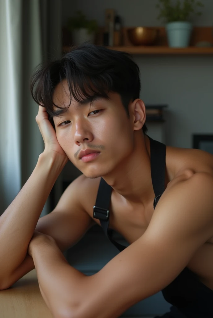 (A asian pretty Boy, cute boy, Nude posing:1.1), (absurdres, realistic, masterpiece:1.2), RAW photo, best quality, 8K,1boy, chinese idol, very handsome, perfect face, Extremely detailed, Practical:1.5, professional photography, Bright colors, Clear focus, young, slender, muscular, slim muscular, (perfect hands, 5 fingers) , Comb-over hairstyle, Black short hair, clear and beautiful detailed eyes, Playful expression, soft skin, detailed skin, spread legs, detailed highlights and shadows, Excellent body proportions, Correct anatomy, male focus, (Topless, white short pants:1.5), Potted plants, flowers, (roof, Skyscraper, balcony:1.1), Glass Wall, Studio Lighting, gentlesunlight, Cinematic Lighting, Warm colors, full-body shot, 