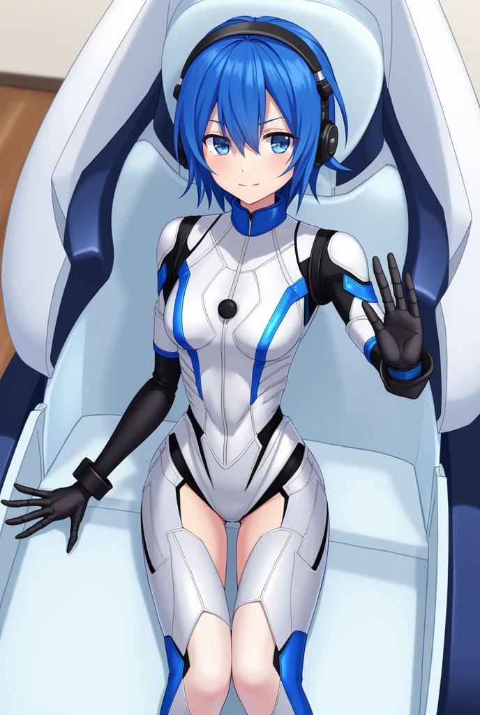 Blue Skin woman, Blue skin, alien long antenna on forehead, long Light blue Hair, Blue eyes, full body view.
