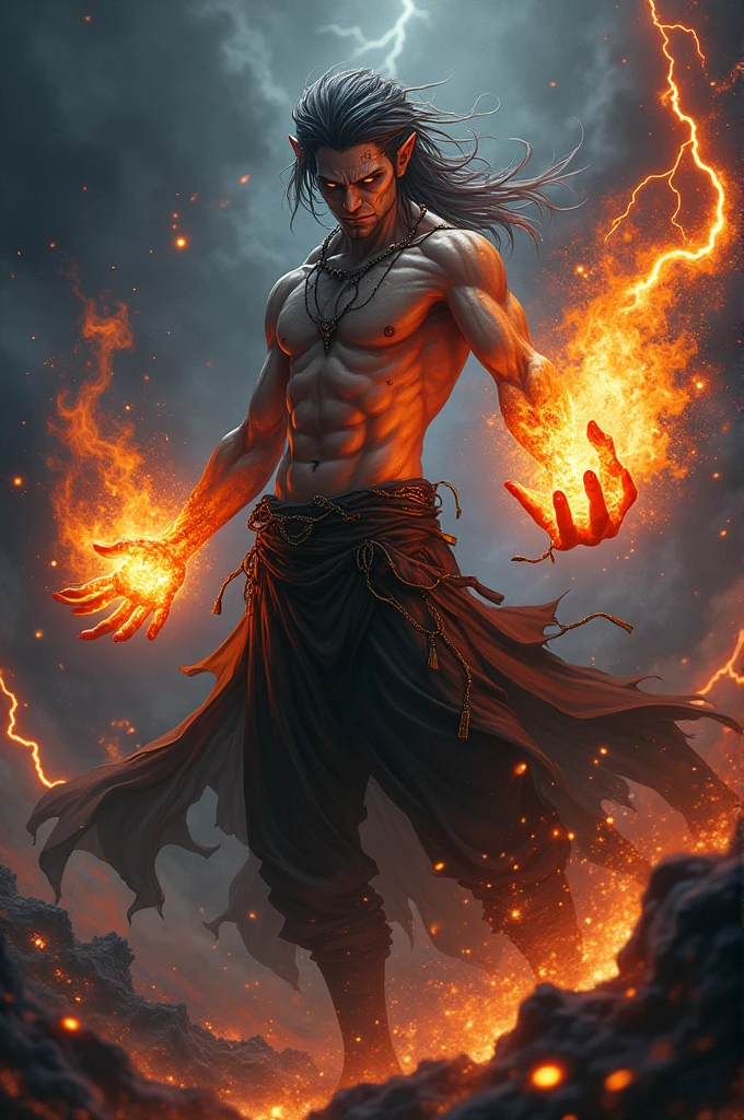 mejor calidad, obra maestra, ultra high resolution, (Fotorrealista:1.4), hombre, fuerte, brujo, ojos morados iluminados, tunica, fondo aura oscura, cuerpo completo, bola de fuego, manos perfectas