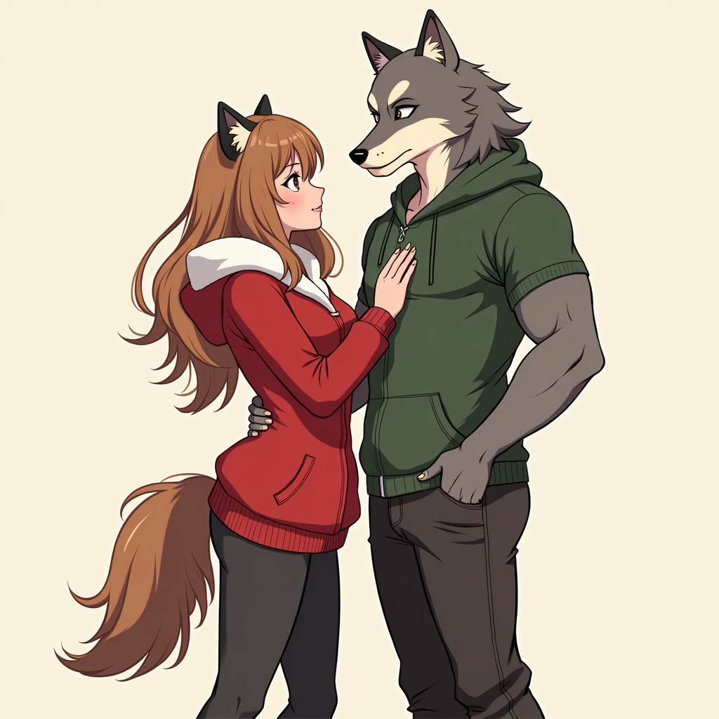 watercolor, soft color, Vintage images, highres, unparalleled masterpiece, absurdres, love story of human  girl and giant Werewolf, pair, Height difference, Physical difference, perfect anatomy, smile, joyful, play with, smile, happy, watercolor,