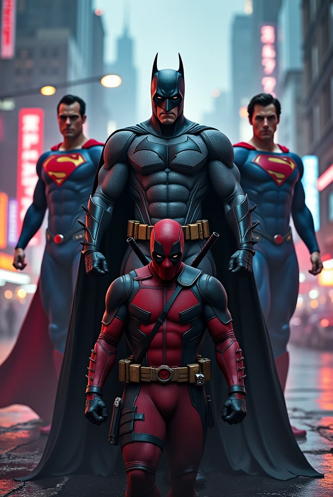 Create a merged image of deadpoll, Batman hellbat and Superman Deadpool, Galactus wolverine highly detailed hd add Deadpool details add hellbat cybernetic armor details