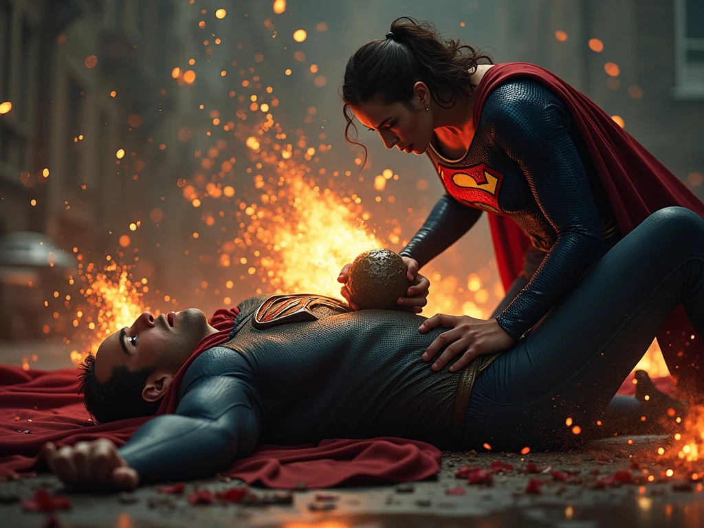 A photo of Superman being killed by Louis lane eating his heart