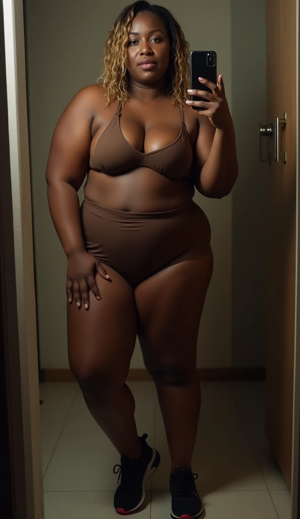 Big ass black girl with big tits in lingerie and high heels
