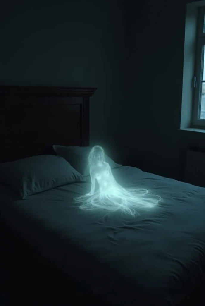 ghosts lying on a bed, drawn and in black and white