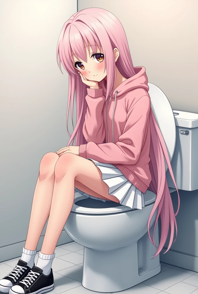 Anime girl pee peeing toilet