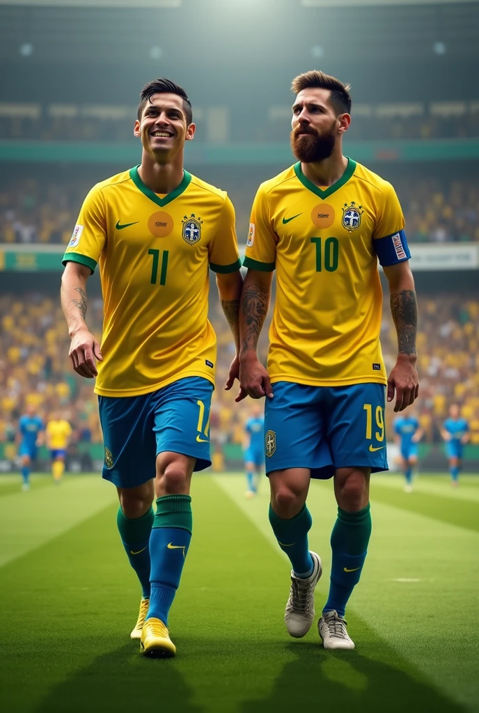 Brazil vs Argentina in a football match with Brazil winning with a score of 10-0