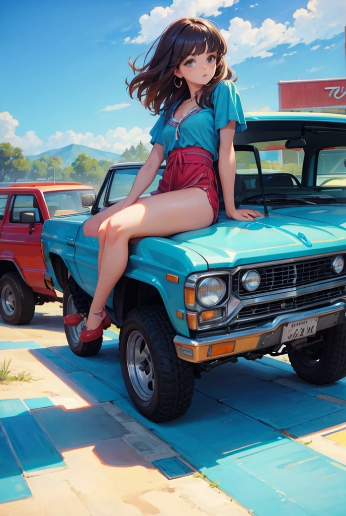 ((masterpiece)), ((best quality)), (ultra-detailed), ((kawaii)), cute, (lovely), ((sexy)), (ero), ((extremely detailed)), 4K, (8K), best quality, (beautiful), watercolor pencil, realistic, real, focus on the face, full body focus, vintage, classic car, Ford Escort mk 3, vibrant red exterior, sleek curves, chrome accents, glossy finish, retro charm, nostalgic, iconic, headlights shining, tail lights glowing, dynamic pose, powerful stance, authentic details, finely crafted wheels, impeccable craftsmanship, stunningly rendered, flawless accuracy, high resolution, captivating, eye-catching, breathtakingly detailed.