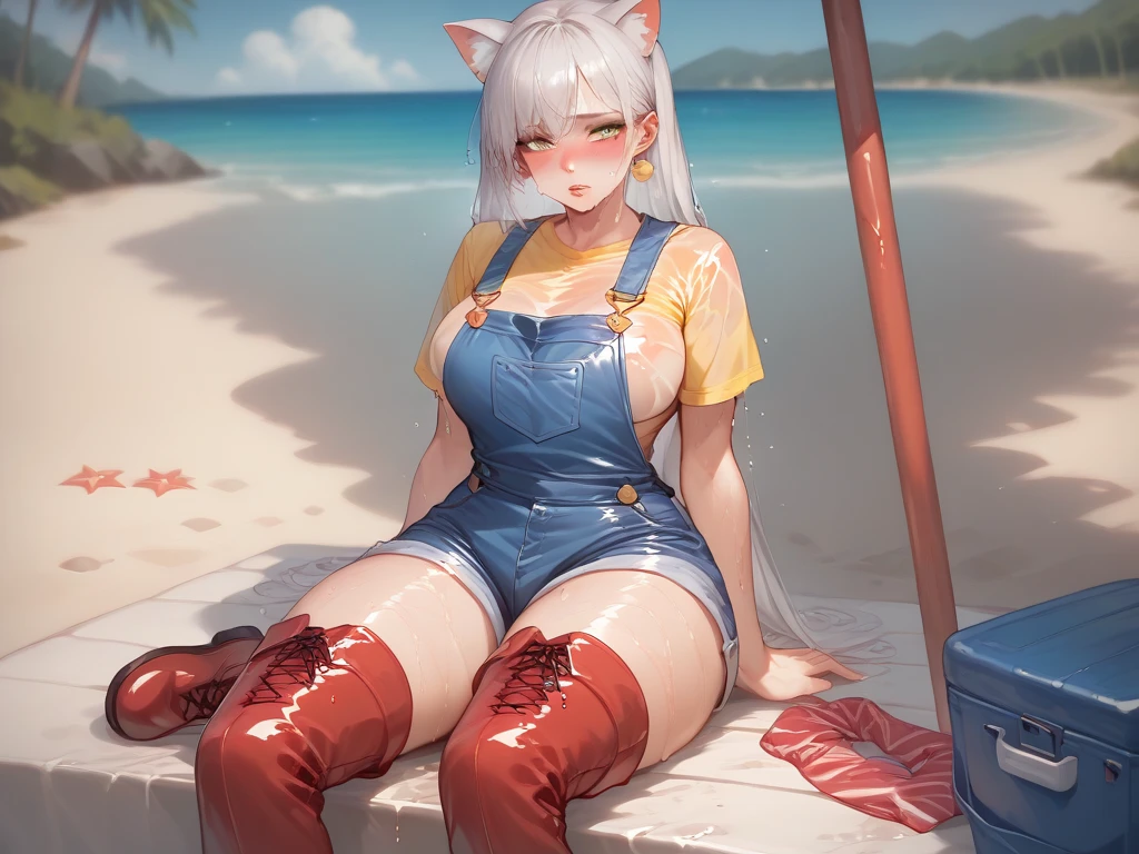 check_9,check_8_up,check_7_up, source_cartoon, source_fluffy, Catboat, a cute Anthro fluffy feline girl, tall body, hourglass figure, Adult woman, Blue eyes, :3, silver fur, long light hair, Hair in a ponytail, white sideburns, pink nose, wear a blue shirt, brown short shorts, shy pose, hands behind your back, standing, cowboy shot, smiling, on open air, in a big school town, fabulous, ultra clarity, 4K, excellent quality, high detail, close-up, bare chest, , cum on face, sex oral dick oral, The human penis, Zoophilia, cute sucks dick, the cat sucks gently, caresses with tongue, sperm dripping from mouth, balls dick, balls shaved, big dick, juicy dick, touches eggs with hands, plays with eggs, tits naked, Nipples