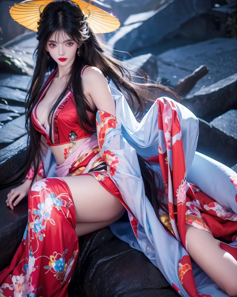 masterpiece, best quality, extremely detailed, hyperrealistic, photorealistic, a beautiful chinese model, ultra detailed face:1.2, black hair, red dress, many hearts in the air:1.1, fashion model posing, a shot from head to knee