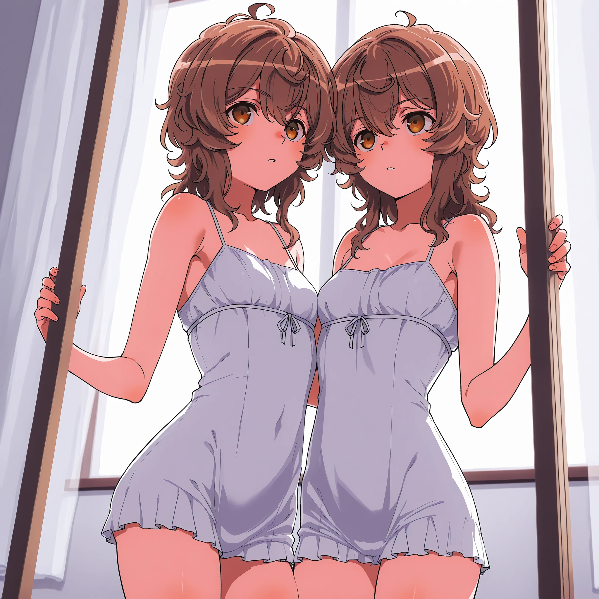 (((Repeated urination and defecation in the center))),(((sometimes)) Deep kissing on a thick erect frankfurter sausage POV:1.2),((A plump and squishy lady:1.3)),((surprise!!:1.3)),(((Women's Lace Panties,((open crotch pantie)),transparent,Erotic lingerie,Big size,Open crotch underwear))),Highest quality、High resolution、Detailed Background、(Beautiful face in every detail:1.4)、,(((Sexy Lace Nightwear for Women,transparentなメッシュのlingerie,transparentなエロティックなポルノドレス,Long sleeve,lingerie,summer pajama))),(((A lively and playful scene in a Japanese kindergarten classroom filled with colorful toys and cheerful decorations. Two young girls, about 5 or , are standing on either side of a slightly shy boy of the same age. The boy, dressed in a simple shirt and shorts, looks a bit confused as the girls vie for his attention. One girl, with her hair tied in pigtails, is holding one of his hands, trying to lead him towards a play area filled with building blocks. The other girl, with short, bobbed hair, is gently tugging on his other hand, offering him a stuffed animal to play with. Both girls wear the typical kindergarten uniform, consisting of a cute smock and matching hat, and their expressions are a mix of determination and playful rivalry. The scene is lighthearted and innocent, capturing the charming dynamics of young children at play.)))