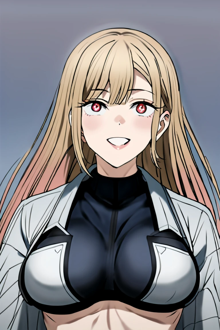   1 girl,Kitagawa Marin,Big Breasts,  blondes,  pink hair,  red eyes,Alone, masterpiece,  Glittering Skin ,   super detailed skins,   shiny hair,   long hair,  glamorous,   charming smile  ,  steam,  hollow eyes,   breasts that fit up to the thighs  ,Shaking breasts, grabs the breast, my uncle can take over my body,Possession,Possessed 