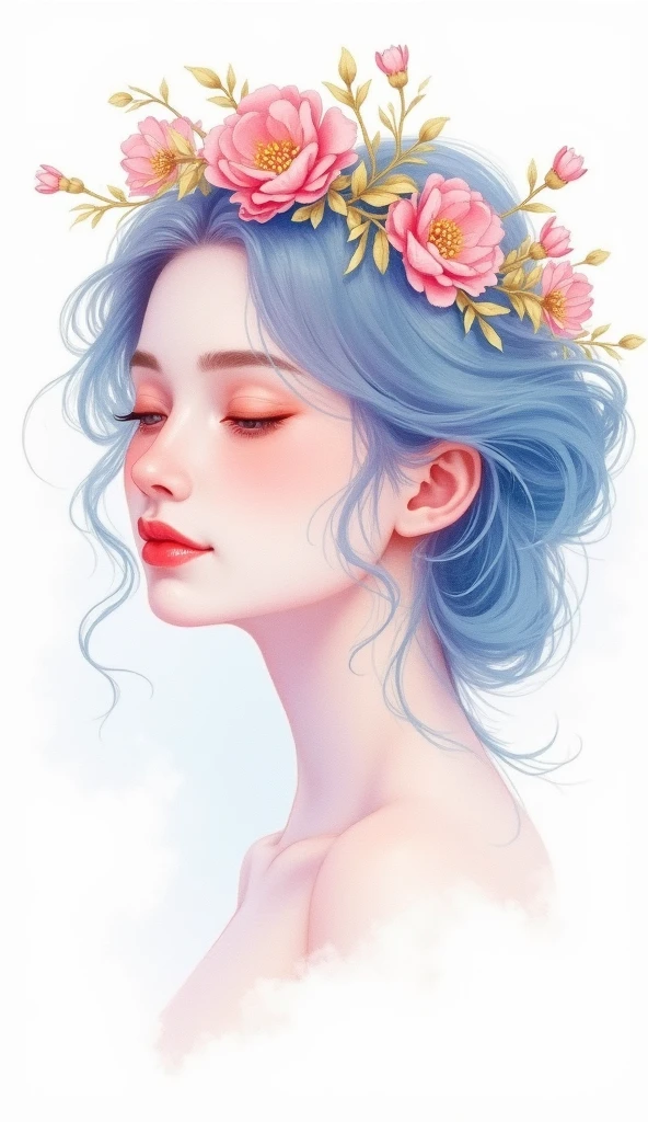 Water Color on paper
White, light pink and light Blue
They are like a beautiful lady face, have small flower gold crown on head 