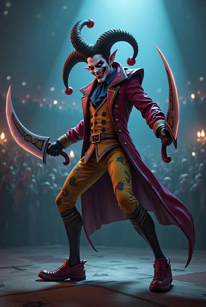 1boy, male focus, kefka palazzo, final fantasy, shirt, shorts, room, official art,grand prix award illustration,masterpiece, best quality, absurdres, dramatic lighting, maniacal laughter, cruel smirk, mocking gesture, chaos energy, destruction in background, dark atmosphere, sinister aura, twisted expression, malevolent gaze, shadowy room, flickering lights, broken objects scattered, ominous symbols, eerie glow, theatrical pose, exaggerated movements, vibrant and unsettling color palette