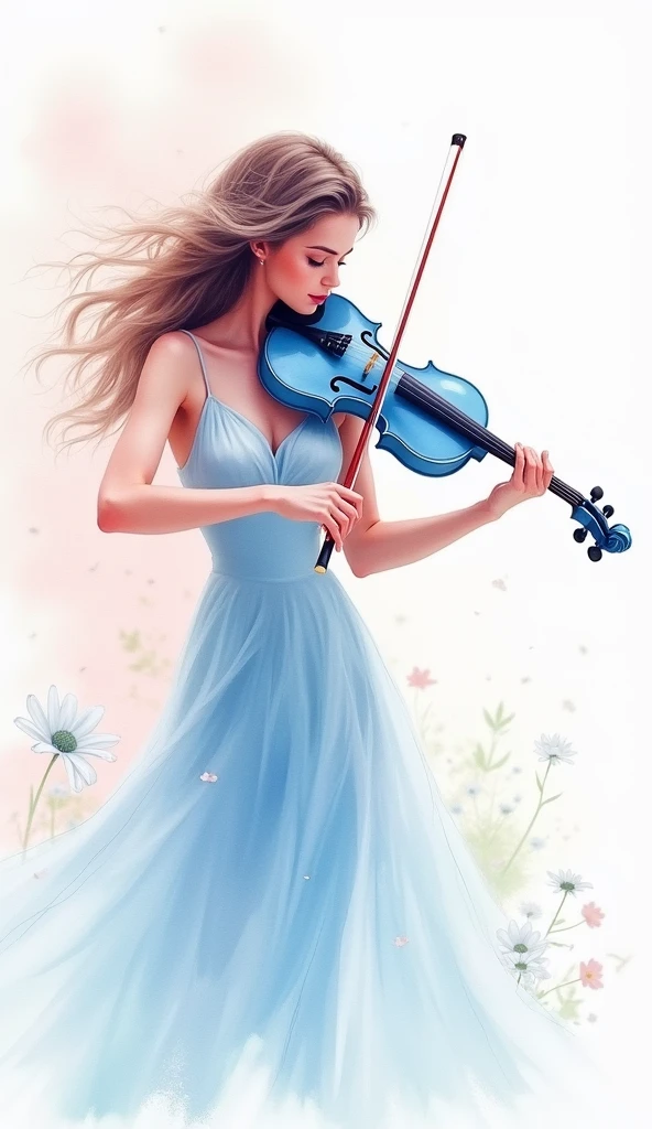 Water Color on paper
White, light pink and light Blue
They are like a beautiful lady, play light blue  violin
Back ground, pink, white, and blue.