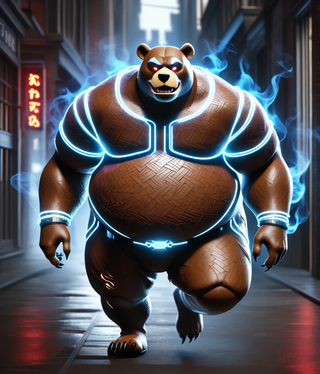 (cute, fat, obese, anthro, male, bear), DonMGh0574rm04XL shellycoat, fullbody, glowing eyes, in flames and smoke, somber, aisles, hires textures, highly detailed, intricate details, best quality, masterpiece