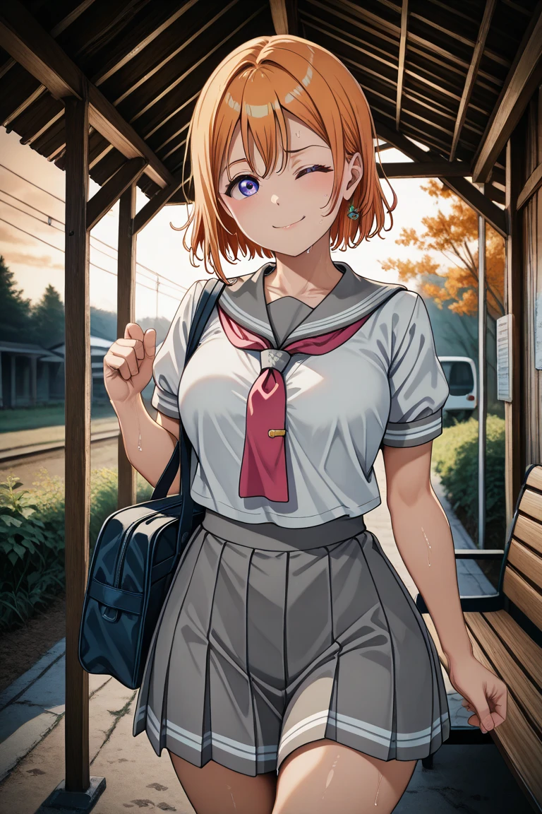 ((masutepiece, Best Quality, hight resolution, nffsw, Perfect Pixel, depth of fields, 4K, )), 1girl in, Solo, , Beautiful anime girl, Beautiful Art Style, 
standing:1.3, garden background, Looking at wevier. 
Perfect body, grin smile, shirt lift:1.4,

Yuigahama Yui, Hair bun, short hair, large breasts, 

Full face blush, black skirt, red face, 
straight-on:1.3, medium shot