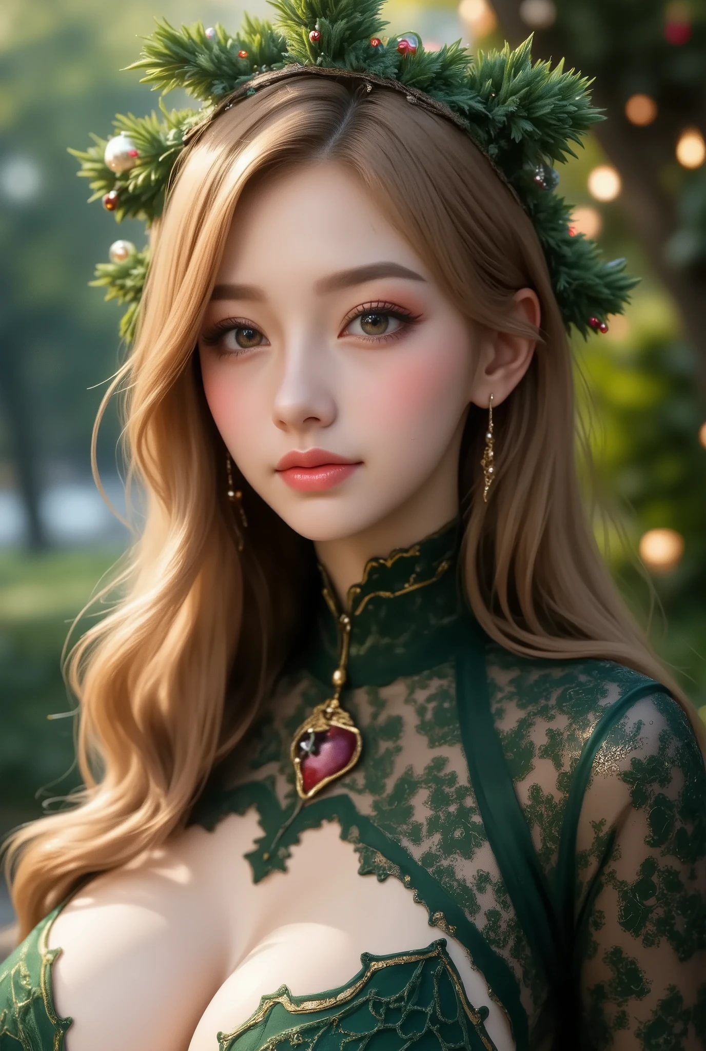  (ultra detailed, absolutely resolution, best quality:1.3), 2.5D, delicate and dynamic, shading effects, hyper realistic, artistic photography,, (full body view:1.7), close up of a long blond haired woman, (christmas tree costume:1.7), Inspired by Magali Villeneuve, fantasy art portrait  , fantasy portrait  art, detailed matte fantasy portrait , Alice x. open, fantasy portrait , epic fantasy art portrait  , beautiful fantasy art portrait  , Magali Villeneuve,  Graphic Artist Magali Villeneuve, Fantasy genre portrait ,  epic fantasy digital art style 