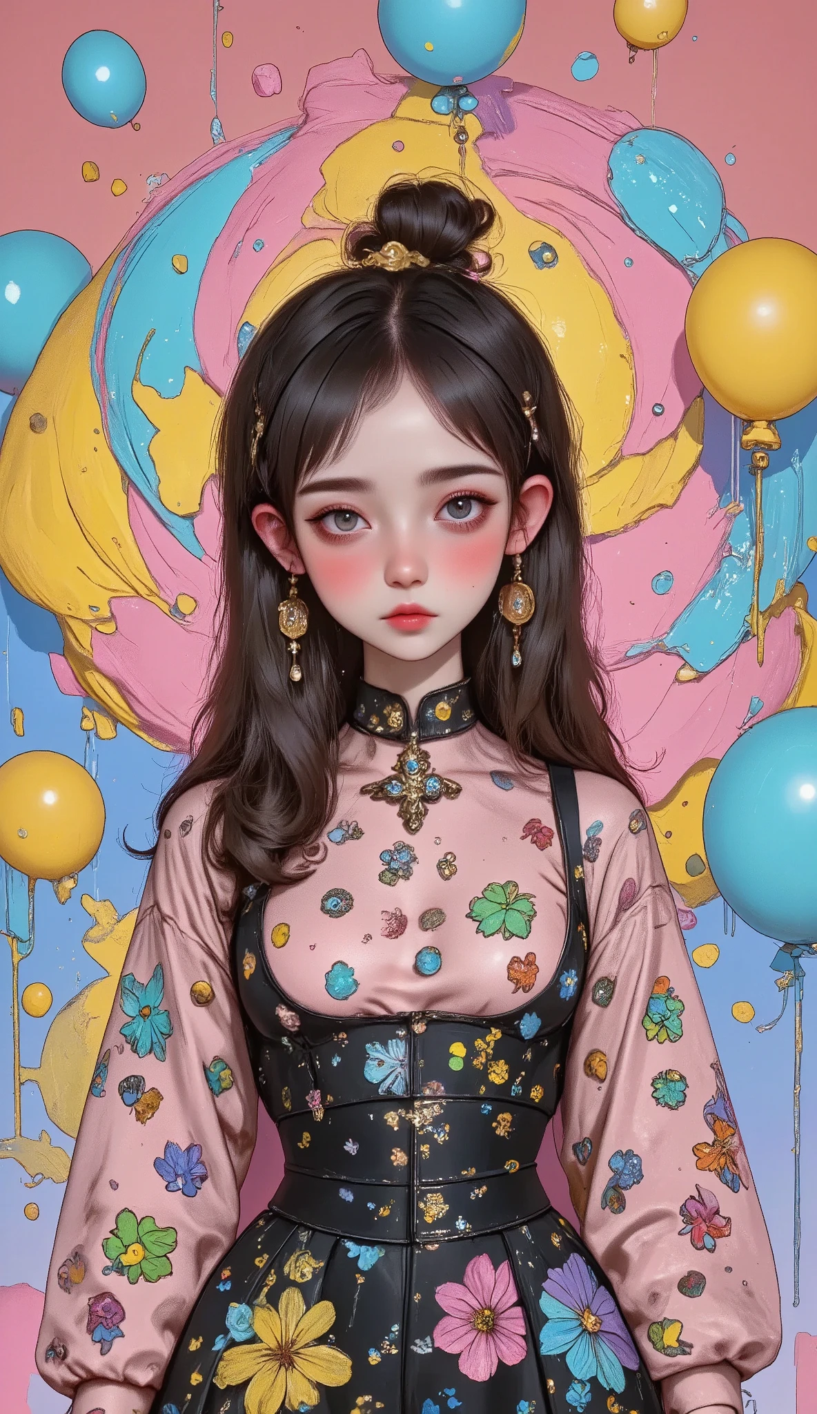 (( masterpiece)). This piece of art is sweet, dreamer, and ethereal , With soft shades of pink watercolor and lots of ornate cotton candy details .. Intimate underwear, Generate a delicate and demure fairy exploring a ( World of gum with a wide variety of pastel shades ).(Floating under), Her sweet face is extremely detailed and realistic with elegant features ., A perfect mouth with puffiness , kissable lips, It seems that ((((un elegant Micarah Tewers)))). Your lips are a uniform shade of pink . Includes mature and impressive features . ., very realistic eyes. Your eyes are important and must be realistic , and beautiful. In high definition and detail , includes many details such as stars , galaxies, burbujas de colores, colorful petals , Dripping bright paint , iridescence , Vivid hyper-realistic textures . Stars and colorful bubble gum are important ! Includes fantasy details.., improved details, iridescence , Viento colorido, chiaroscuro, cinematic lighting, UHD, Retina, masterpiece, Accurate, anatomically correct, textured skin, Super detail, high details, high quality, award winning , best quality, highres, 1080P, HD, 16K