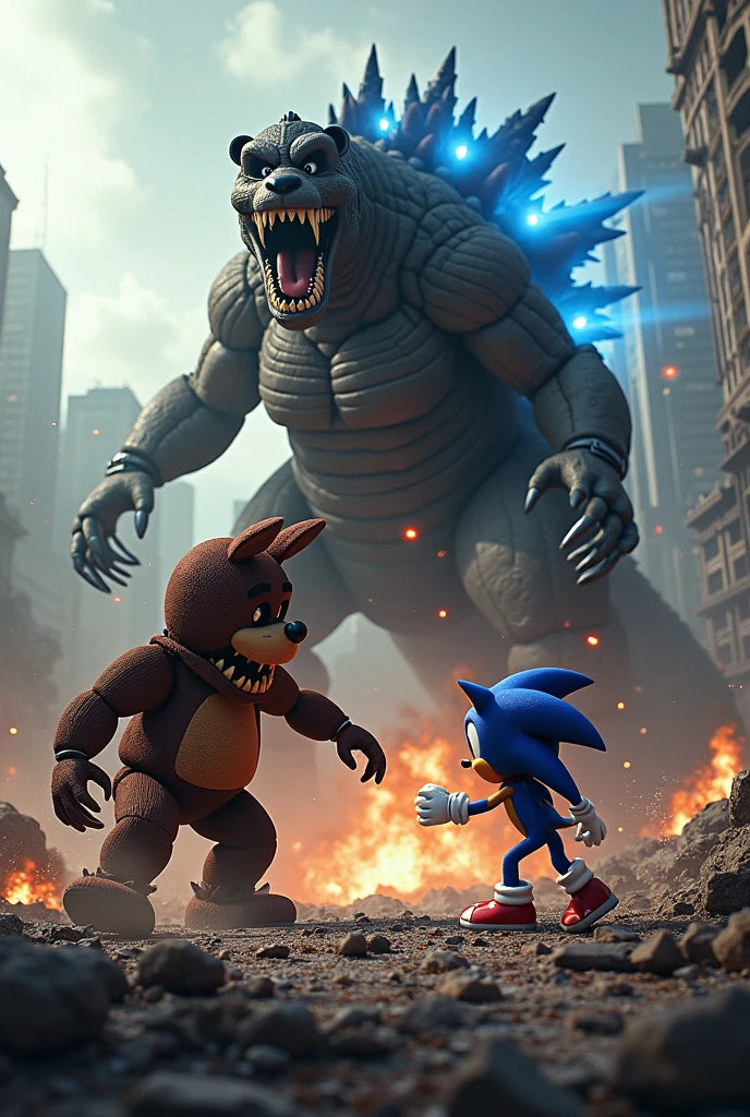 Sonic fighting a 16 meter tall ninja pizza