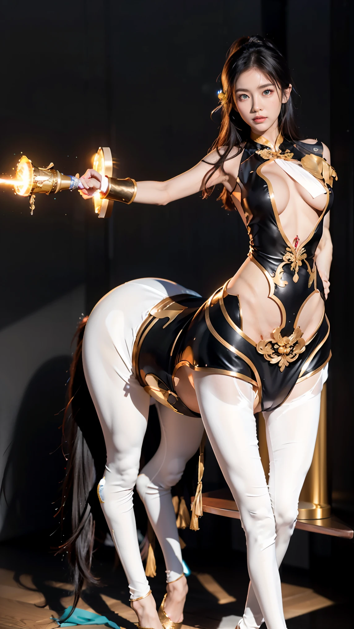, perfect integration, seamless nesting, and precise connections(Centaur,Centaur,Centaur:1.6), Biological Perfection 、 Medical Beauty Skin 、 Classical Aesthetic Posture Adjustment and Shaping , golden ratio body ,Beauty,Tear mole,( Super Teardrop Chest 1 .8), narrow ribs , Slim Waist ,Vacuum Belly , long body , extra long legs , ultra-low body fat percentage ,Perfect muscle lines。超级Dynamic,Smooth movement , Elegant Posture ,streamline、 Aerodynamic Wings , long whip put away , Illusory Aura ,Chic,Dynamic,New Chinese ornate costume , Sparkling Fire Crystal Foot Rings , neon shine , Perfectly blended with seamlessly nested superdepth of field and super wide-angle giant body background。 Master Composition , Clean Picture , bright color ,hdr,(Super real, super detailed,Super complex,Super-sharp , super high quality output),( cybermecha centaur 、Implicit 、 Conceals Mysterious Temple Level Sexual Tension :1.8),<centaur concept>,