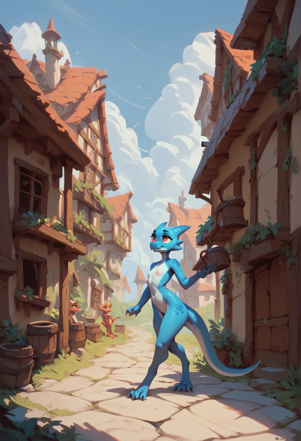 Kobold,nude,In the village, full body 