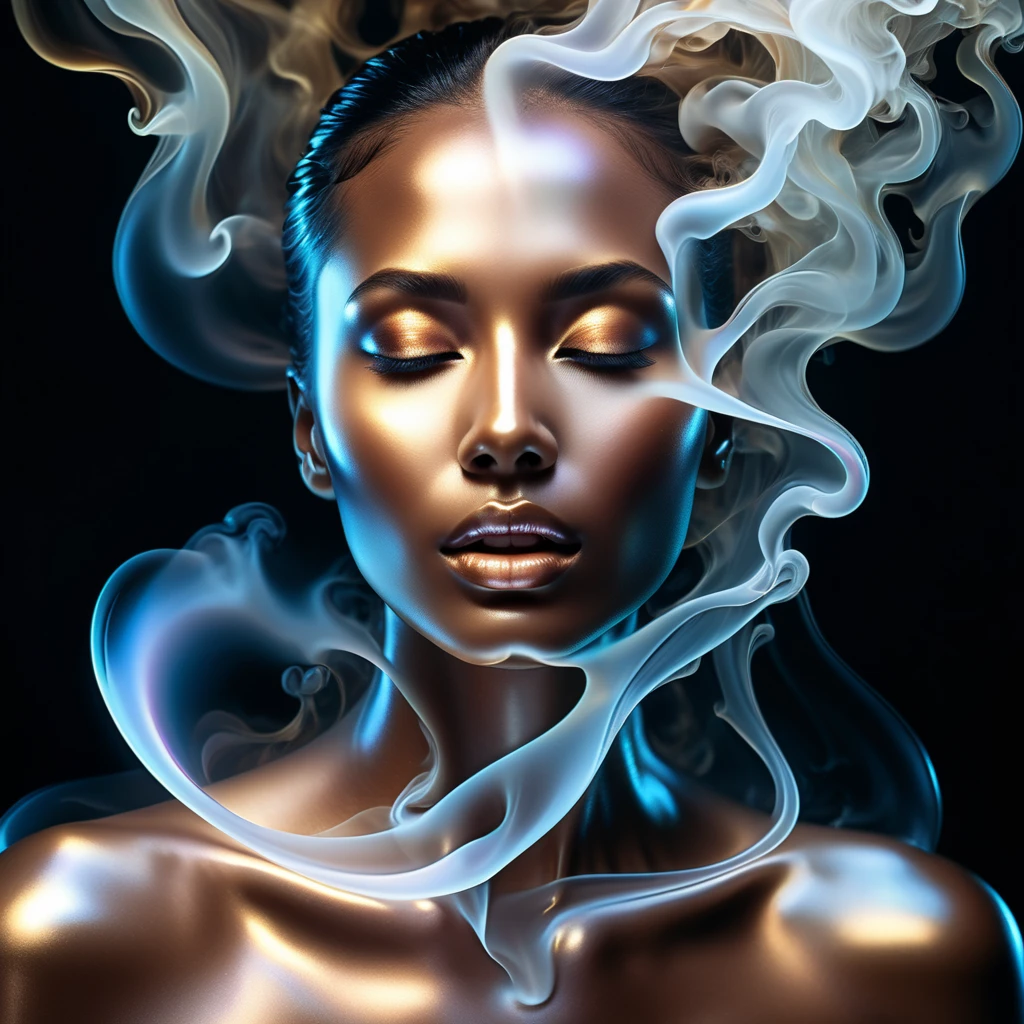 , Ultra detailed Ultra realistic portrait of a ghost-like form of beautiful woman surrounded by steam , backlit, smoky,  work of beauty and complexity, 8kUHD,  flowy 
translucent,  work of beauty and awe, steamy, backlit, alberto seveso style, close-up , iridescent glow 