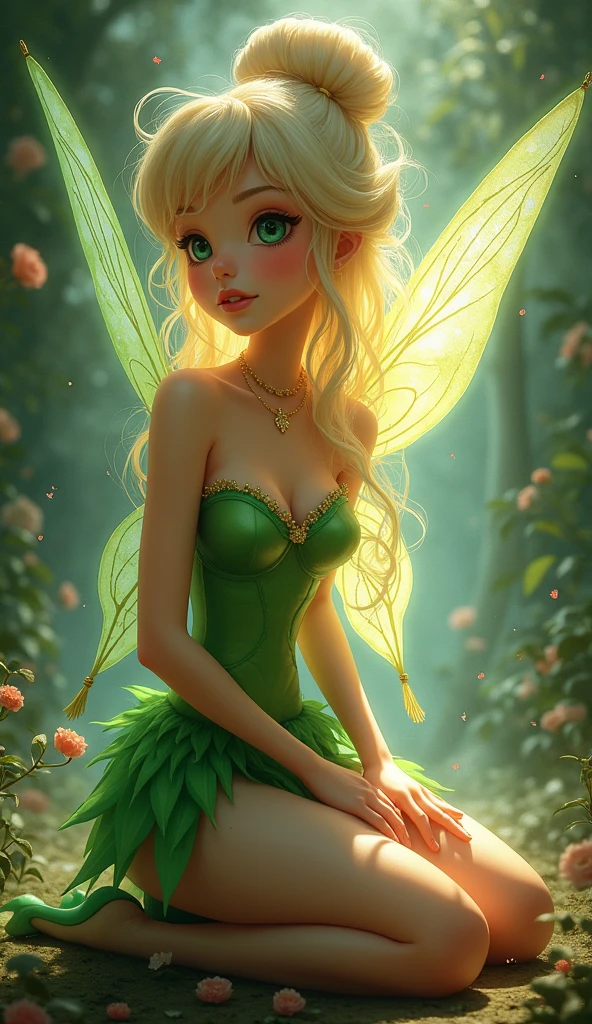 the proportions and detailed textures (in high quality), multicolored brushwork and softened with airbrush, semi-realism ink china illustration featuring of a beauty exotic Tinkerbell Fairy (full body) and shy pose, angelic face, innocent look, thick thighs, wide hips, thin and high waist, flat stomach with a the aura that illuminates her takes the form of fairy wings made of biofluorescent light multicolor focus on detailed design. The character has long, light hair with curls at the ends, light skin with a soft pink tone and highlights, He has gold thread jewelry on his shoulders, thick thighs, single bun and hands with floral animal motifs. She is wearing a miniature strapless tight green dress, huge breasts (No panties) and translucent. The view shows her on her knees with her arms and hands together touching her thighs in a shy pose. highlighting the design of a Miniature tight green strapless dress and translucent. Her clothes with shading and folds give volume and depth to the character. The background shows her enclosed in a transparent glass jar with the lid on and sealed with a ribbon. very balanced saturation in the color palettes very defined (Color with monochorome intense shaded tones and shine. tone red 25% + yellow 25% + blue 25% + biofluorescent 12.5% transparencias 12.5%. aesthetic fusion by (Fibonacci ratio. female young (tinkerbell of Disney) character type. texture silk and plant leaves (Miniature green strapless dress bodycon-like) style. a poupée réaliste of a young fairy. Haute couture photoshoot (full body fairy pin-up pose). Sharp Highly Detailed Soft Focus, Approaching Perfection, Full HD 8K. High and Low Angles. of Milo Manara, studio ghibli, Coco Chanel, Gianni Versace, H. R. Giger, Greg Rutkowsk art style fusion.


