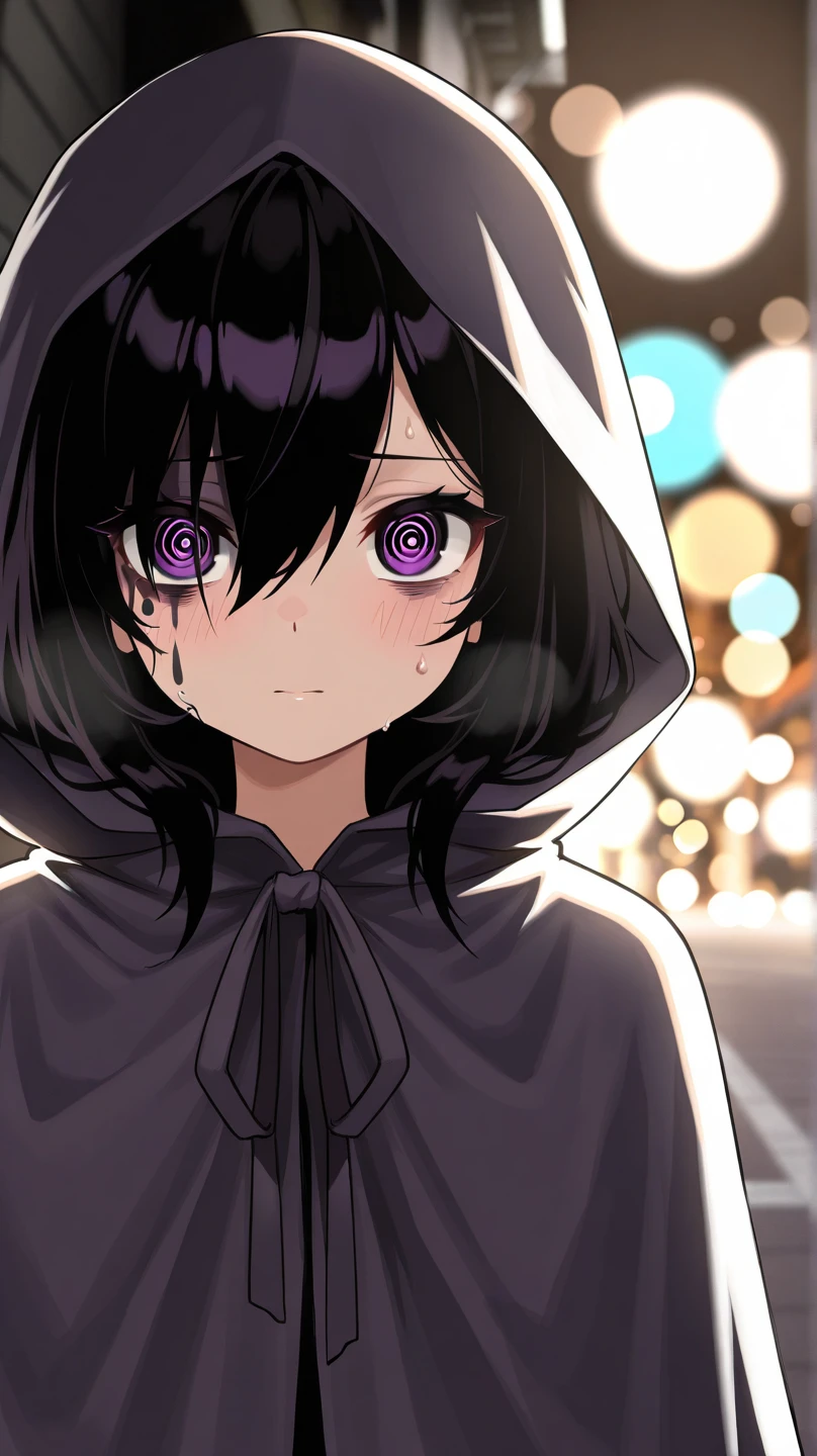  a girl with unkempt hair and dark circles under her eyes, wearing a tattered cloak, "depth field", "bokeh", anime style, atmospheric perspective, ultra high resolution, retina, masterpiece, accurate, anatomically correct, super detailed , high detail, high quality, top quality, high resolution, 1080P, 16k