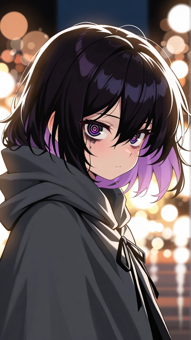  a girl with unkempt hair and dark circles under her eyes, wearing a tattered cloak, "depth field", "bokeh", anime style, atmospheric perspective, ultra high resolution, retina, masterpiece, accurate, anatomically correct, super detailed , high detail, high quality, top quality, high resolution, 1080P, 16k