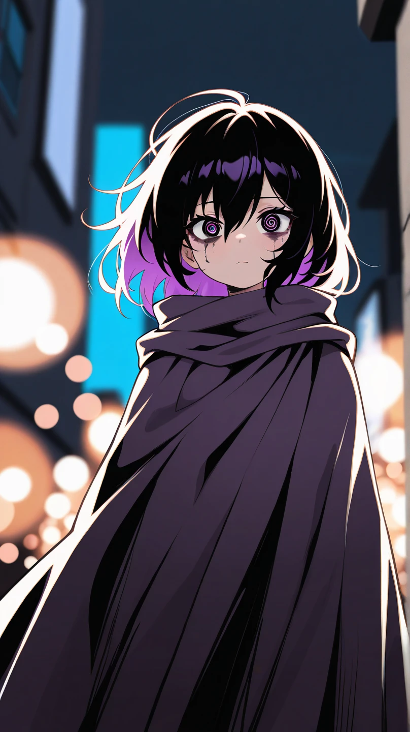  a girl with unkempt hair and dark circles under her eyes, wearing a tattered cloak, "depth field", "bokeh", anime style, atmospheric perspective, ultra high resolution, retina, masterpiece, accurate, anatomically correct, super detailed , high detail, high quality, top quality, high resolution, 1080P, 16k