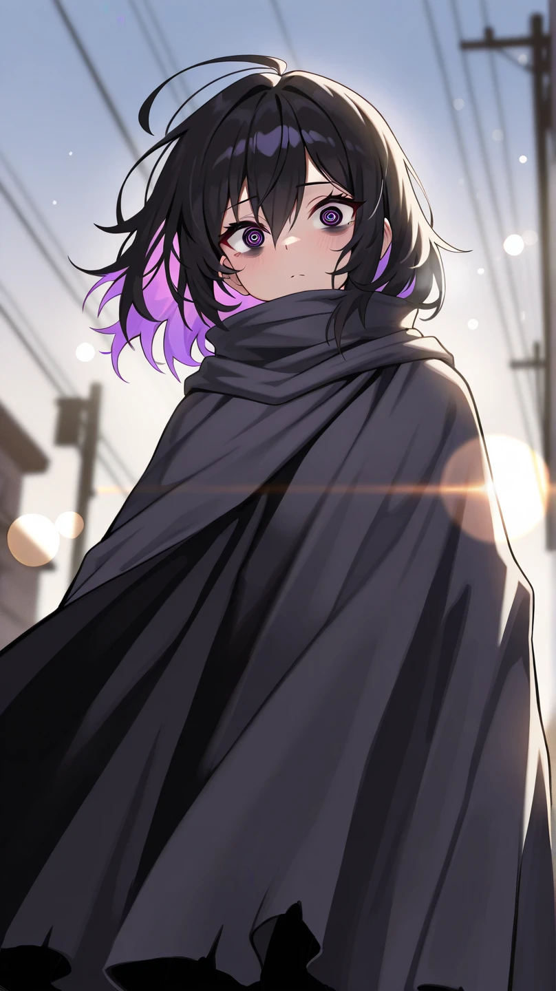  a girl with unkempt hair and dark circles under her eyes, wearing a tattered cloak, "depth field", "bokeh", anime style, atmospheric perspective, ultra high resolution, retina, masterpiece, accurate, anatomically correct, super detailed , high detail, high quality, top quality, high resolution, 1080P, 16k