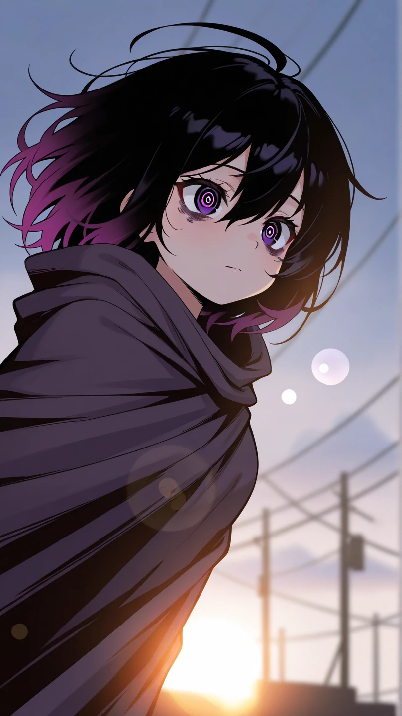  a girl with unkempt hair and dark circles under her eyes, wearing a tattered cloak, "depth field", "bokeh", anime style, atmospheric perspective, ultra high resolution, retina, masterpiece, accurate, anatomically correct, super detailed , high detail, high quality, top quality, high resolution, 1080P, 16k