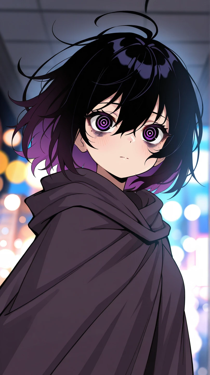  a girl with unkempt hair and dark circles under her eyes, wearing a tattered cloak, "depth field", "bokeh", anime style, atmospheric perspective, ultra high resolution, retina, masterpiece, accurate, anatomically correct, super detailed , high detail, high quality, top quality, high resolution, 1080P, 16k