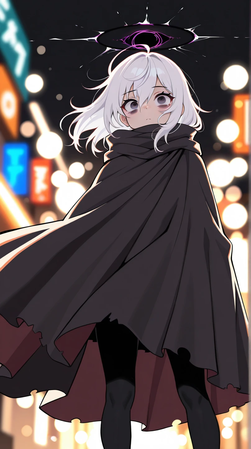  a girl with unkempt white hair and dark circles under her eyes, wearing a tattered cloak, "depth field", "bokeh", anime style, atmospheric perspective, ultra high resolution, retina, masterpiece, accurate, anatomically correct, super detailed , high detail, high quality, top quality, high resolution, 1080P, 16k