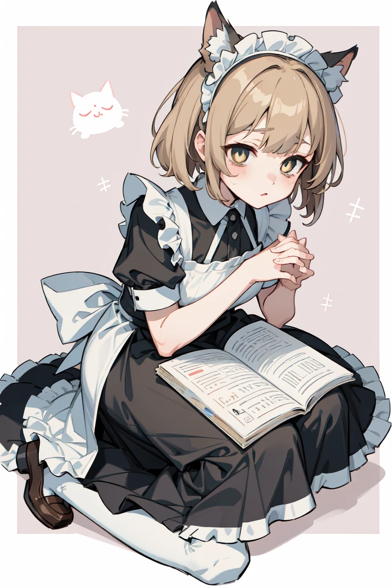 anime girl in   maid clothes kneeling down with her hands on her knees, Anime drawing by Kano Naizen ,  pixib,  what is it ？,   anime girl in the Azur Lane video game maid costume ,   maid clothes,  Beautiful Maid ,  anime cat girl maid costume ,  Dress,  maid clothesを着ている, Gwaiz,  Hold and use a human anime girl ,  Maid Dress