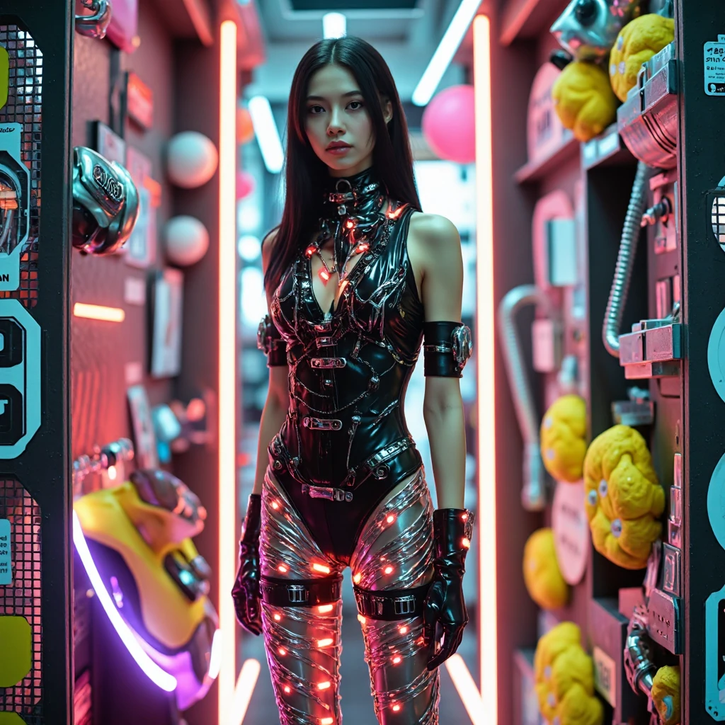 (Very detailed: 1.5), official art, stained glass with images of arcade machines, video games, the motif is arcade machines, video games, light transmission, vibrant colors, symmetrical designs, lighting effects, shiny,
generates various poses, NSFW, 1futuristic mechanical girl, alone, in a science. -fi environment with neon flashes, style (Cyberpunk: 1.3), dressed in a stylish combat suit with shiny details, plunging neckline, posing confidently (bold typography: 1.2), dynamic composition, bright colors, (Akira style: 1.1), (Hajime Sorayama inspiration: 1.2),