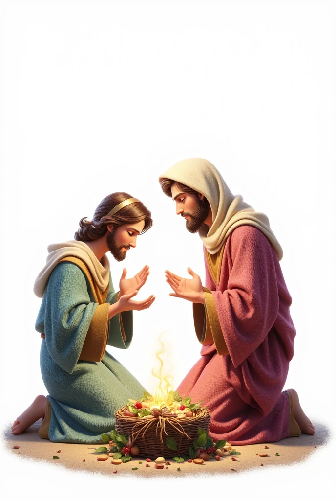 Christmas art Birth of Jesus Christ of Nazareth,  illustration,  totally white background , score_9, score_8_above, score_7_above, ( baby cute 1.5 ), (masterpiece:1.4),( best quality:1.4),( high resolution:1.4), ( looking at the box .1) happy dinner, Disney-Pixar 