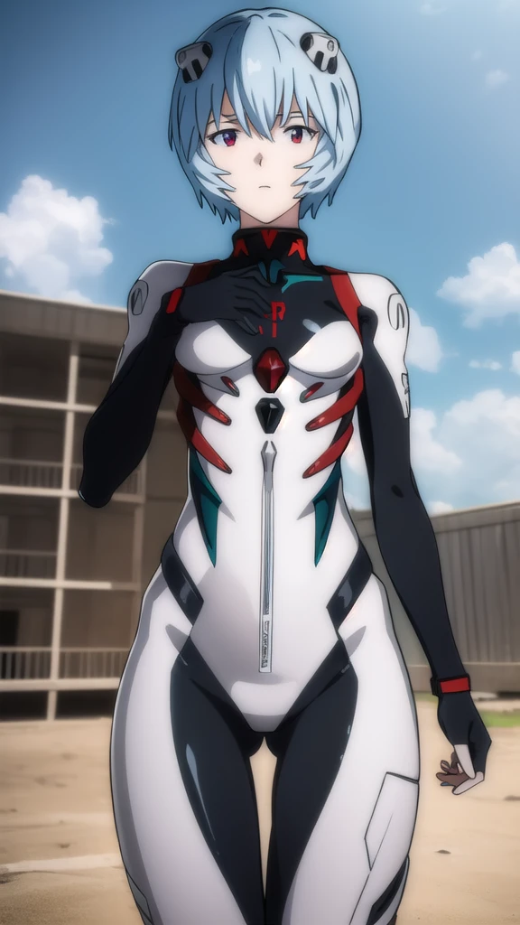 (melhor qualidade, Obra de arte, Colorida, dynamic angle, highest detalhado) Foto da parte superior do corpo, fotografia de moda de linda garota (\rei ayanami\), olhos vermelhos, dressing high detalhado Evangelion white suit, in dynamic pose, (detalhes intrincados, hyperdetalhado:1.15), detalhado, luar passando pelo cabelo, (arte oficial, extreme detalhado, highest detalhado), HDR+