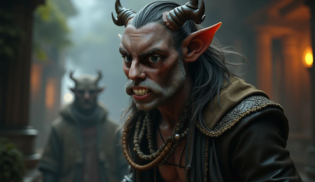 a goblin, a warlock , muscular, close up, hdr, overgrown ruins background <lora:to8contrast-1-5:1>