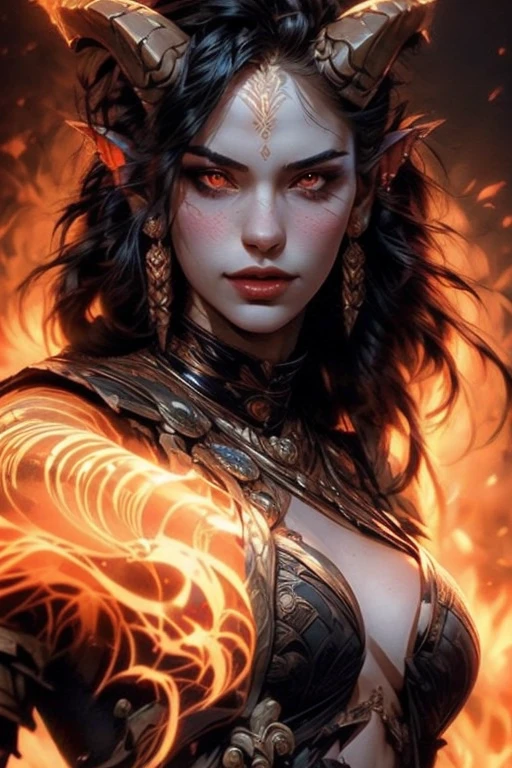 score_9, score_8_up, score_7_up,
KRKNK, 1girl, portrait, beautiful, tiefling shaman, black hair, (long hair:1.3), side bangs, horns, barbarian, gladiator, war paint, tribal markings, long tail, blue skin, red lips, red eyes, glowing eyes, (smug:0.85), dramatic lights, detailed