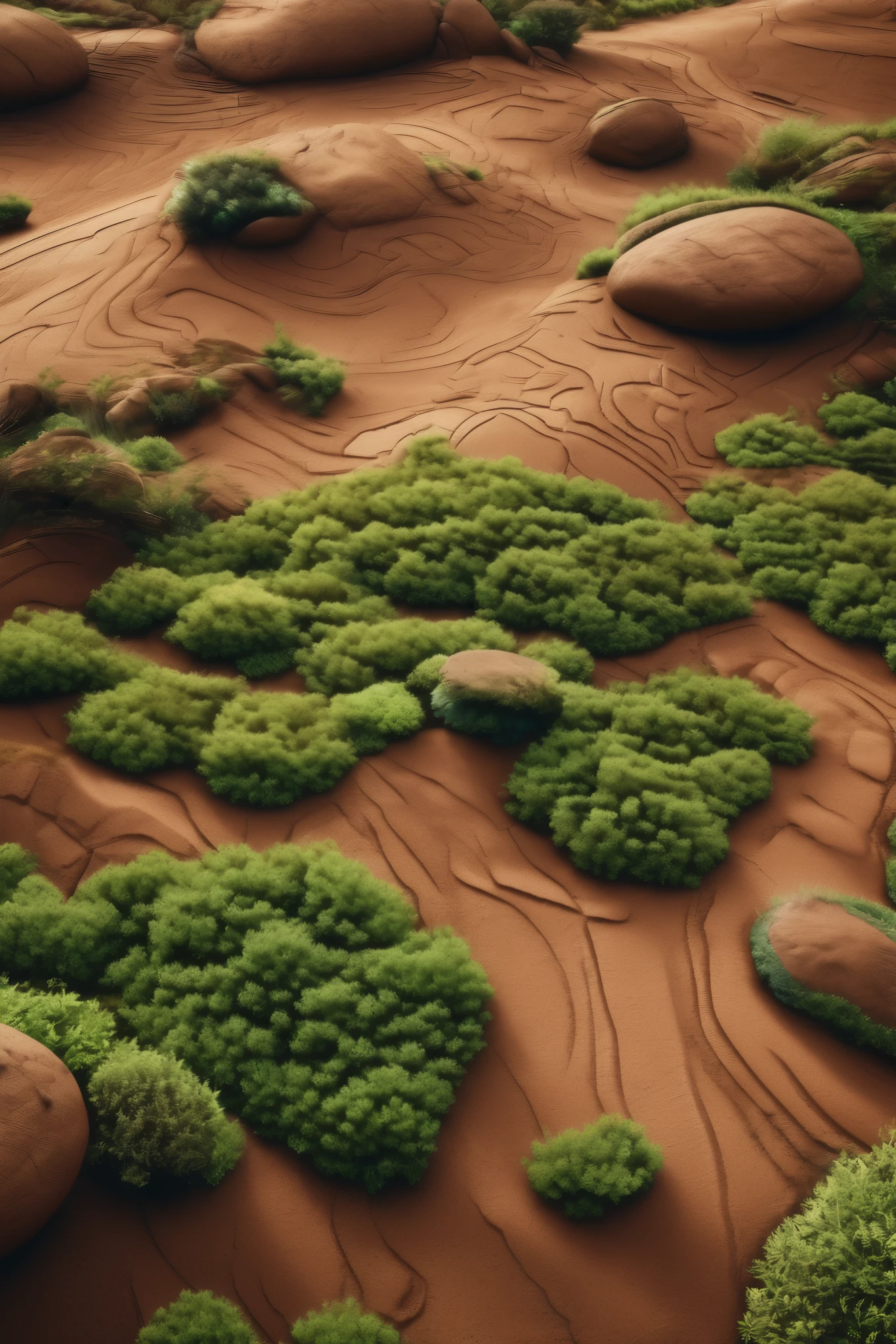  Screen background image with an earthen landscape, symbolizing the Earth signs ,  with natural elements such as rocks and plants ,  in earthy tones such as brown and green 