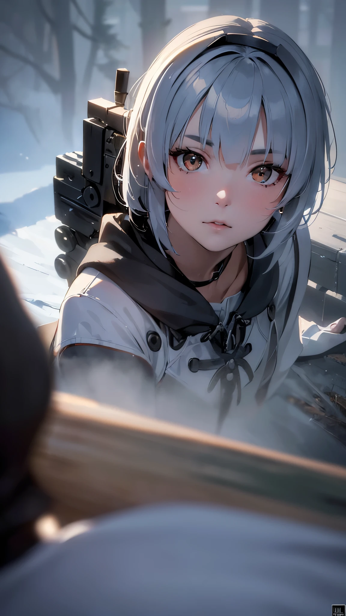 beautiful detailed girl samurai, 18 years old, sexy flexible body, long legs, detailed delicate facial features, beautiful detailed eyes, slightly plump lips, samurai stance, holding katana raised overhead, icy cold winter landscape, snow covered pine trees, moody cinematic lighting, dramatic shadows, intricate ornate armor, flowing robes, (best quality,8k,highres,masterpiece:1.2),ultra-detailed,(realistic,photorealistic:1.37),detailed portrait,cinematic lighting,dramatic shadows,muted color palette,moody atmosphere