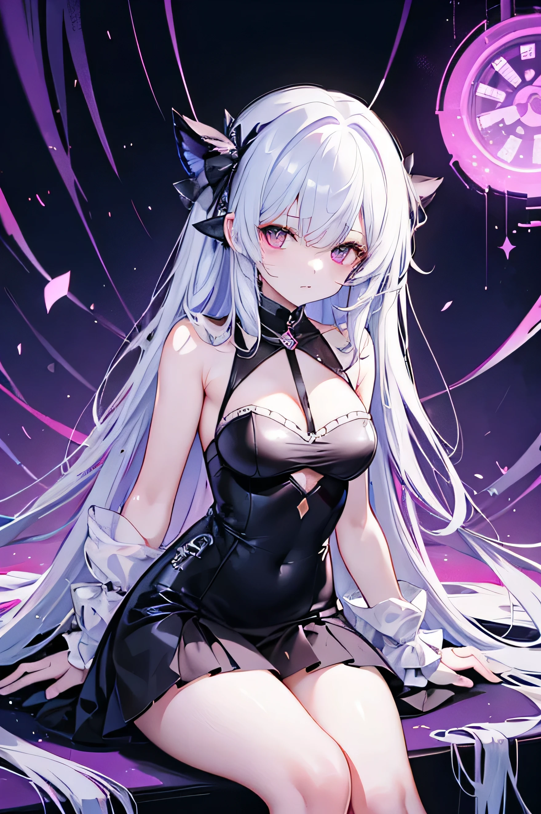 high quality, High resolution, beautiful, detailed, nsfw, woman, 独奏, Blue-violet hair, Mid-length hair, Purple eyes, slim, blush, Mischievous(Sexual), (Blood), 吸Blood鬼, Torn Dress, (sexy), Wet, night, Dark fantasy, mysterious, complicated,