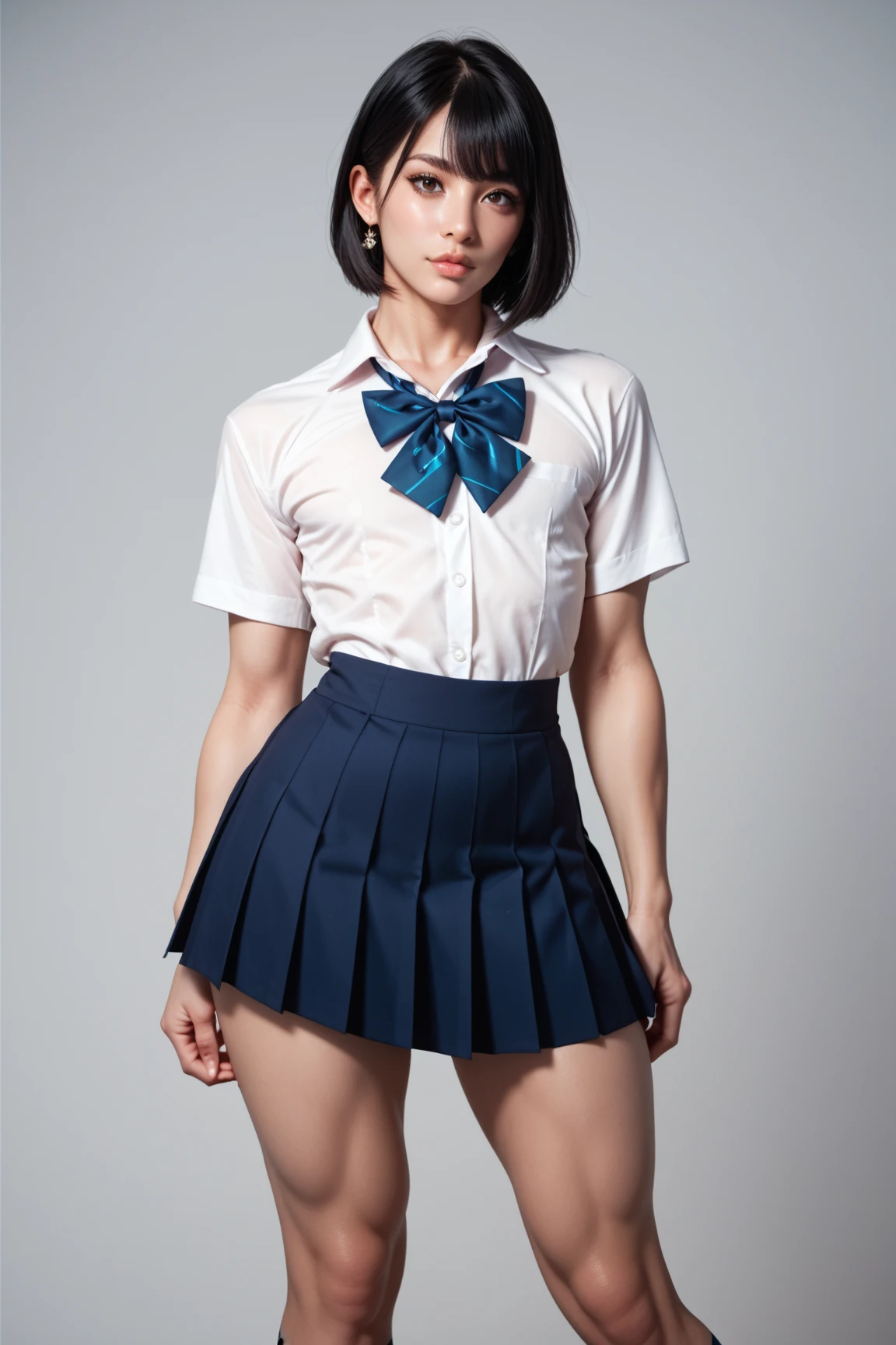  femboy, trap,  one boy , Male physique,  tall ,   facing the front,  standing,  good style ,curvilinear,  skirt,  Beautiful Faces ,Rin々 with dark eyes, Long black hair,   Wide Hips,  high school girl uniform 